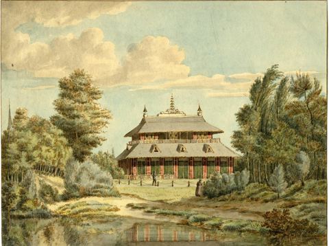 Gezicht vanuit het park op het huis Peking te Baarn