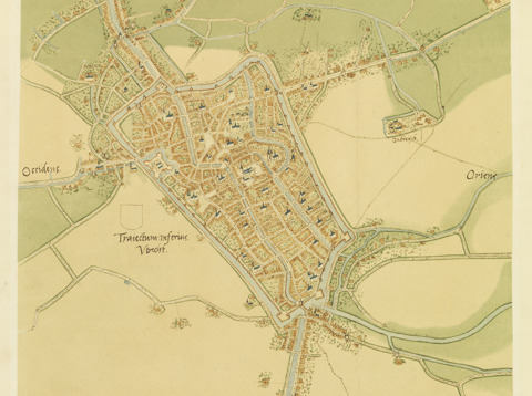 Plattegrond van de stad Utrecht met weergave van verdedigingswerken