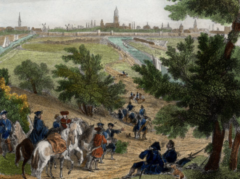 Fransen op weg om de stad in te nemen op 30 juni 1672