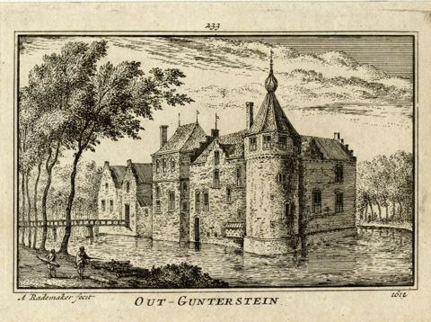 Gezicht op het omgrachte kasteel Gunterstein bij Breukelen