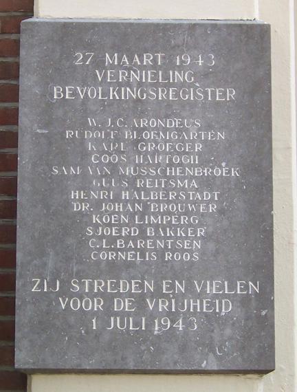 Verzetsmonument aanslag bevolkingsregister
