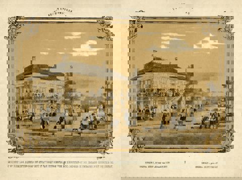 Gezicht op de zij- en voorgevel van het logement Dennenoord