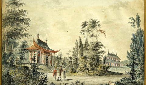 Gezicht op de huizen Canton (links) en Peking te Baarn