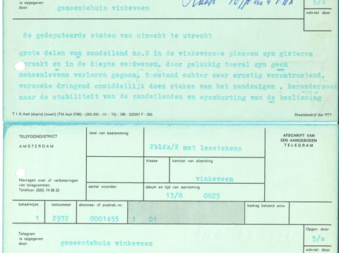 Het noodtelegram van de gemeente Vinkeveen & Waverveen
