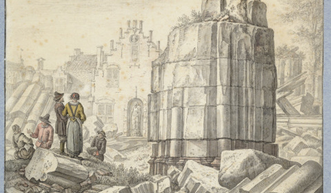 Gezicht op de ruïne van het schip van de Domkerk