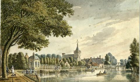 Gezicht op een bocht in de Vecht bij Vreeland