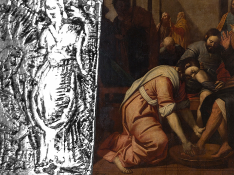 Detail van het heft + voetwassing door Jezus