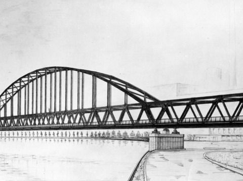 Tekening van de DEMKA-spoorbrug