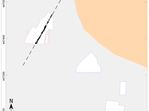 Kaart van de prehistorische greppel bij Leersum tov de Donderberg