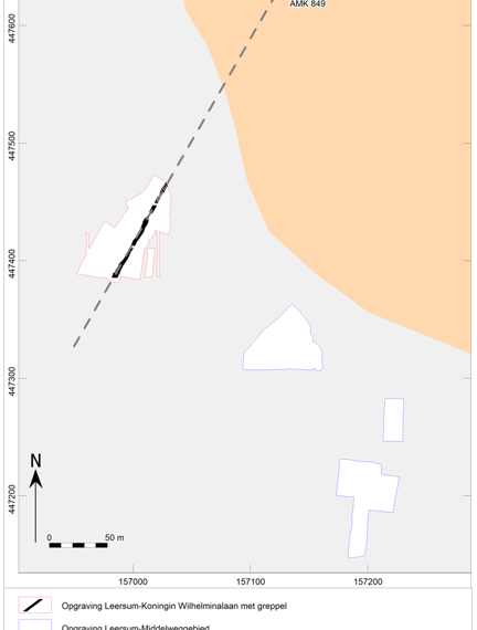 Kaart van de prehistorische greppel bij Leersum tov de Donderberg