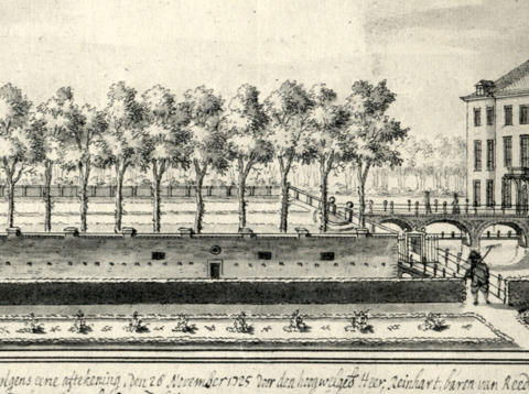 Gezicht op kasteel Amerongen vanuit het noorden naar het zuiden