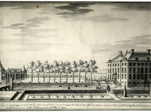 Gezicht op kasteel Amerongen vanuit het noorden naar het zuiden