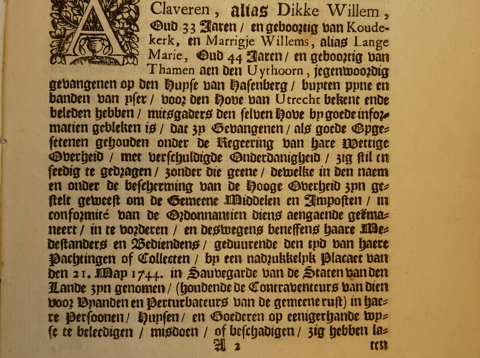 Vonnis van het Hof van Utrecht tegen Dikke Willem en Lange Marie 1