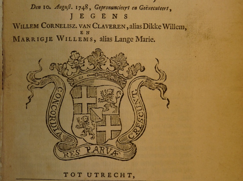 Vonnis van het Hof van Utrecht tegen Dikke Willem en Lange Marie