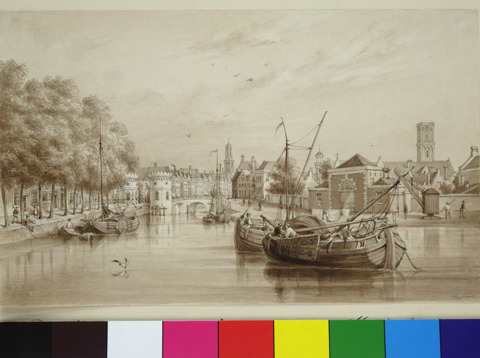 Gezicht vanaf de Weerdsluis over de stadsbuitengracht te Utrecht op de noordzijde van de stad.