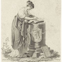 Fragment van titelvignet met een schrijvende vrouw