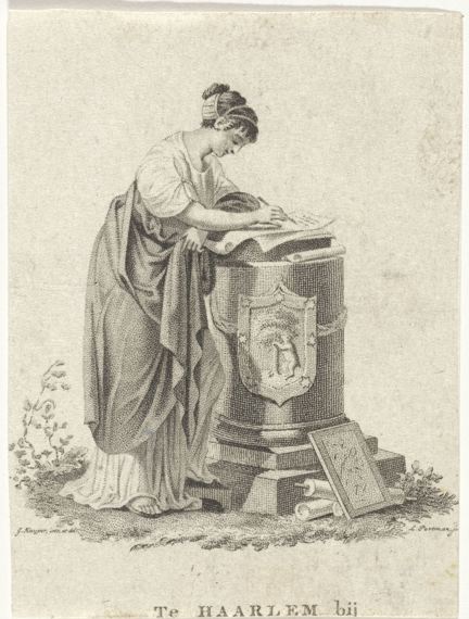 Fragment van titelvignet met een schrijvende vrouw