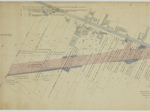 Kaart van het tracé van het ontworpen Merwedekanaal bij de aansluiting met de Vaartsche Rijn te Jutphaas