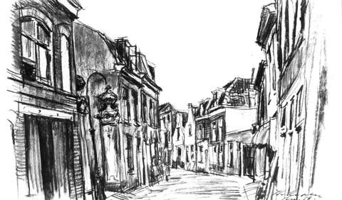 Links de ingang van de Oranjepoort