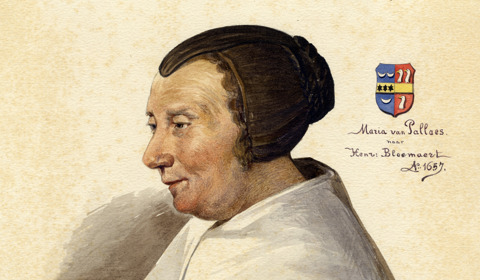 Portret van Maria van Pallaes met rechts haar wapen
